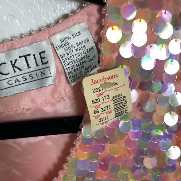 NWT Vintage Sequin Oleg Cassini Pink Silk Jacobsons BlackTie XS Deadstock - Picture 2 of 5